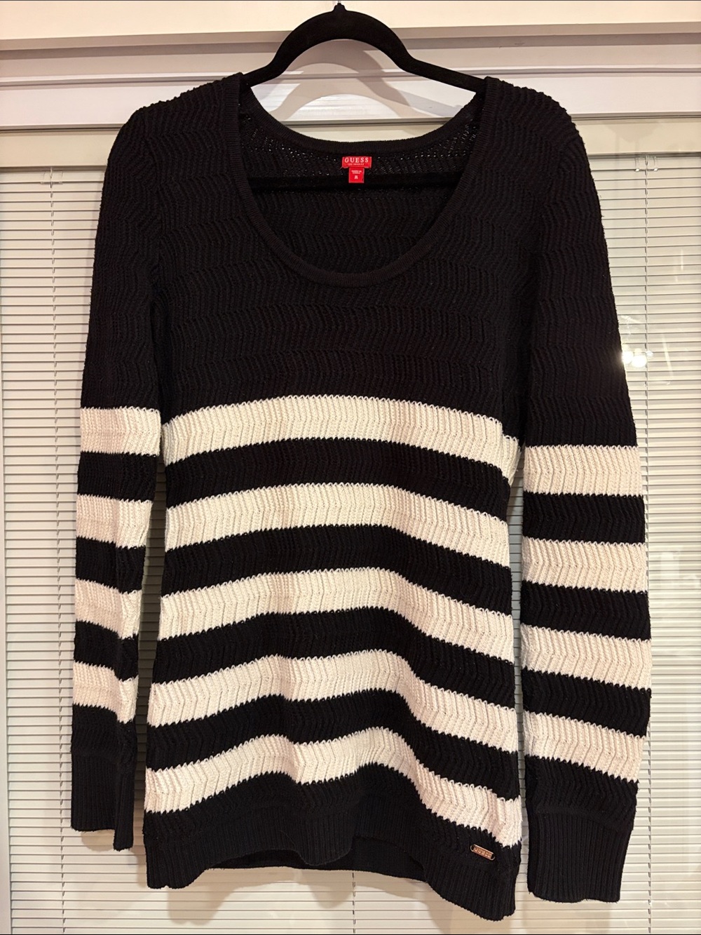 Guess Black and White Striped Sweater Size Large